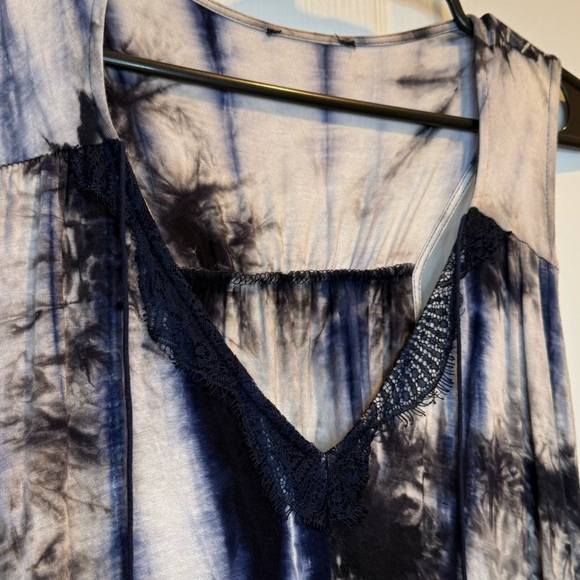 Tie Dye Sleeveless Asymmetrical Hem Tunic Top Lace Detail Size M - Picture 2 of 5